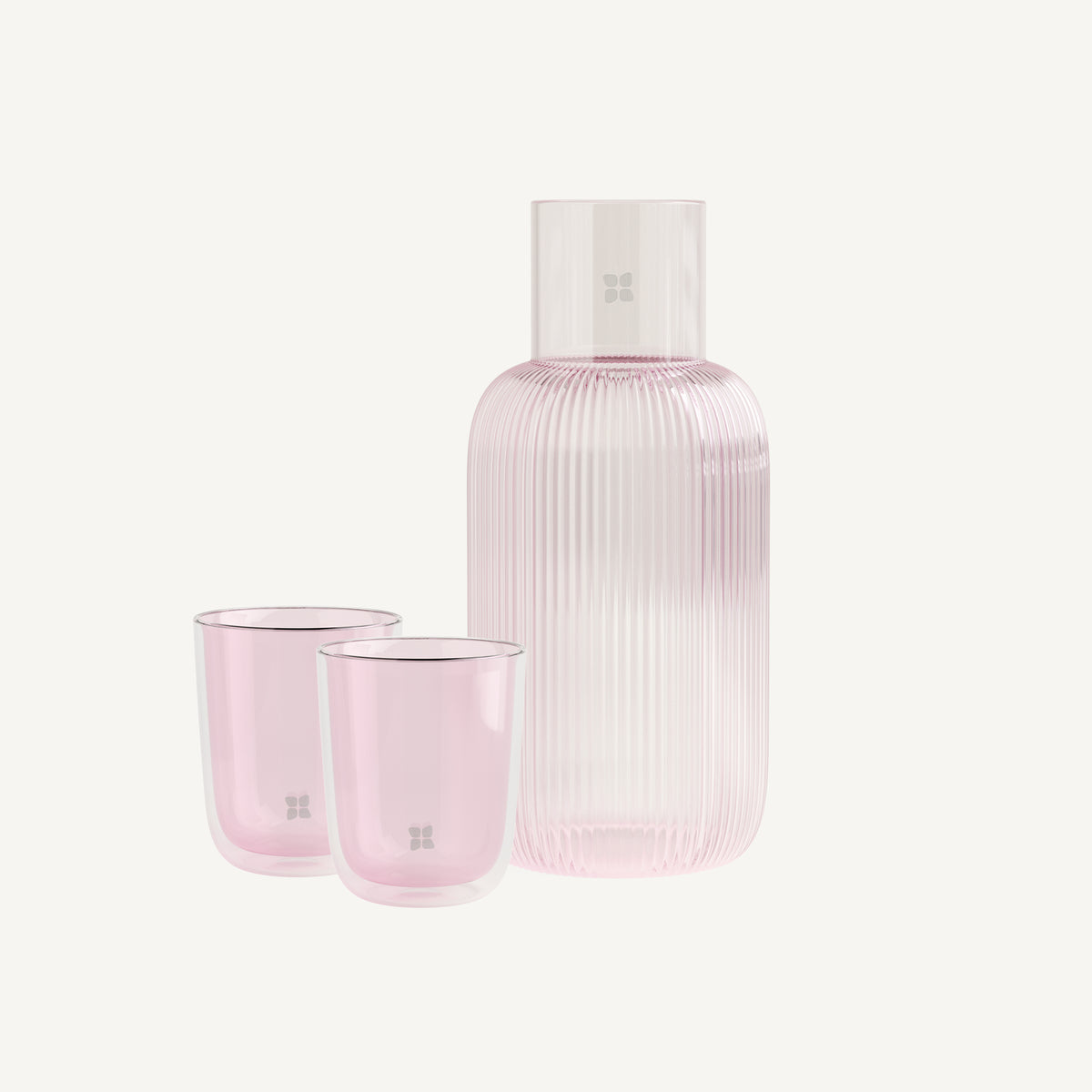 Fluted Carafe + Pink Glass Set