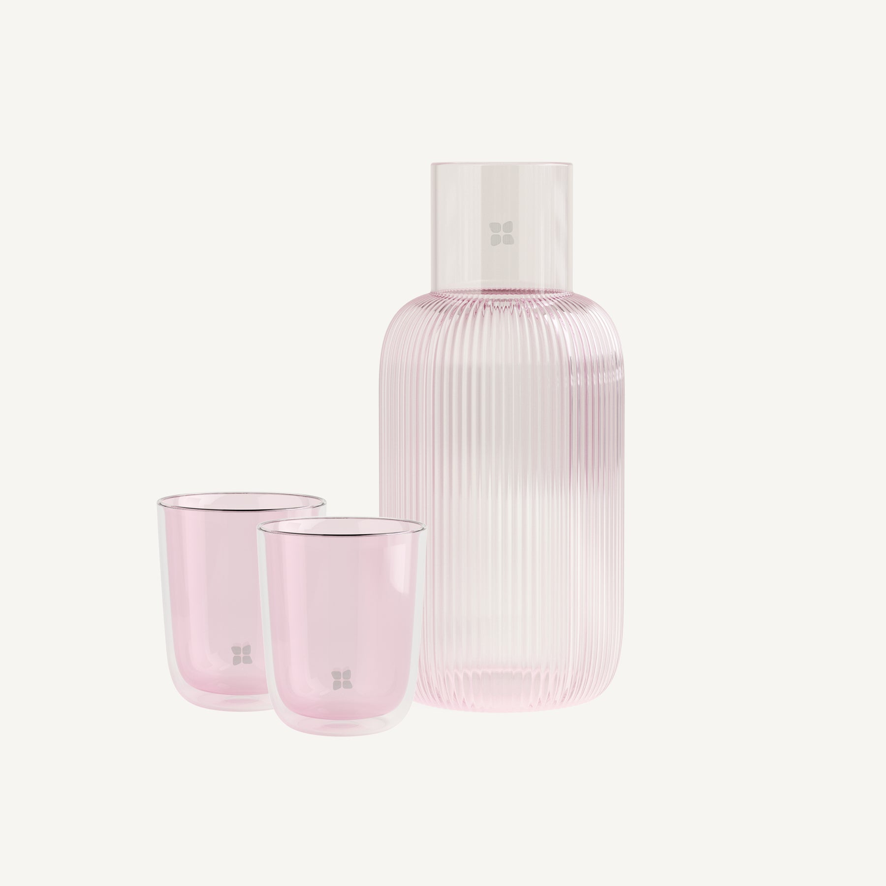 Fluted Carafe + Pink Glass Set