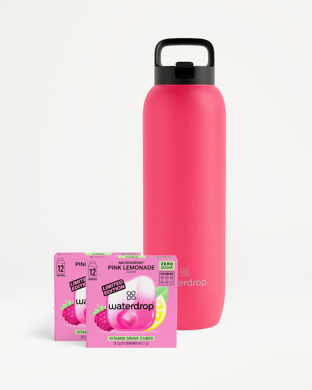 PINK LEMONADE Hydration Set: 1L Neon Bottle Straw Lid